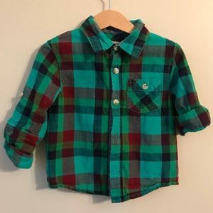 Cherokee Kids Plaid Button Down Shirt - Green, Red, Blue 2T
